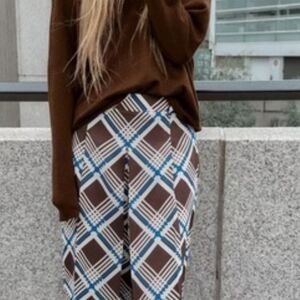 NWT Zara Brown and Blue Plaid Women's Shorts Laege